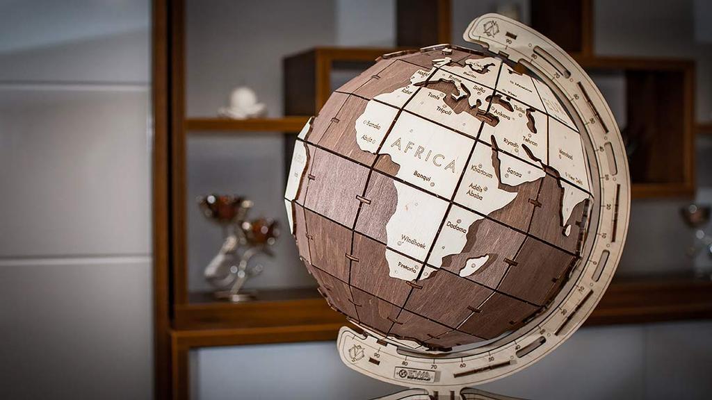 Eco Wood Art 3D Puzzle Globe Brown