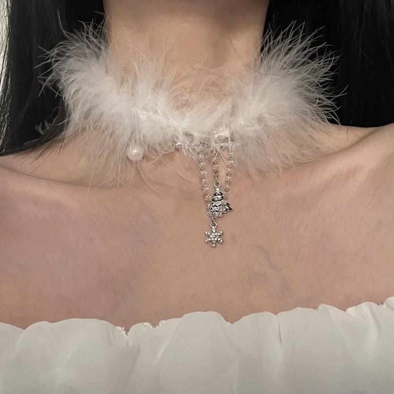 Elegant Rhinestone Snowflake Pearl Necklace