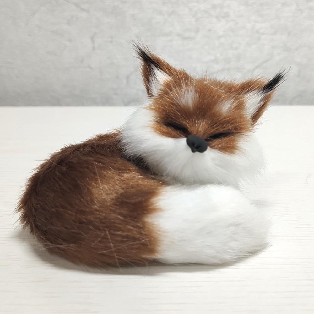 1PC Mini Simulation Fox Plush Ornament Squatting Fox Model Figurine Doll for Home Decoration Craft Christmas Party Children Gift