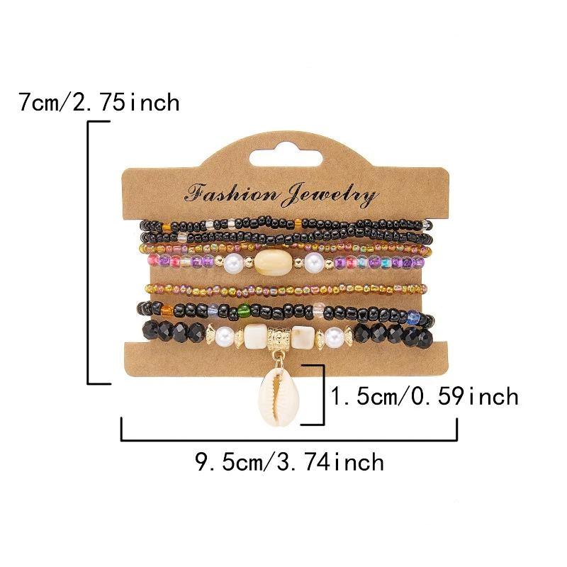Boho Rice Beads Starfish Pendant Bracelets For Women Summer Ocean Beach Shell Charm Multilayer Bracelet Set
