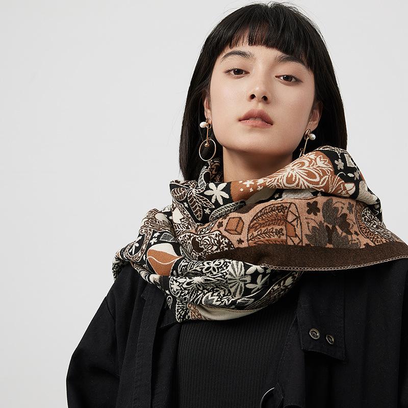 Retro Ethnic Style Color Matching Printed Scarf Female Fresh, Sweet And Auspicious Pattern Shawl Fashionable Warm Soft Scarf