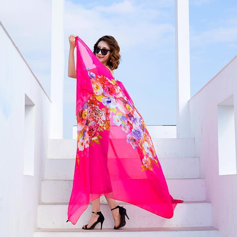 Шелковые шарфы для женщин на весну и осень тонкие шифоновые принты универсальные пляжные шарфы кондиционеры солнцезащитные платки