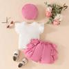 Комплект одежды для девочки 6 месяцев-3 лет, летний топ с бантом для девочки + шорты + берет, комплект для девочек с коротким рукавом