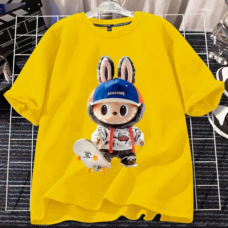 2025 Новая футболка LABUBU Модная Универсальная Скейтбординг Молодежная Принт с узором LABUBU Девушка Круглый вырез Короткий рукав