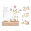 Natural Wood Base Kit and Glass Vial - Acrylic Flowers + 4 Wood Words - 8.5 X 1.7 X 3.6 Cm - Soliflore Vase