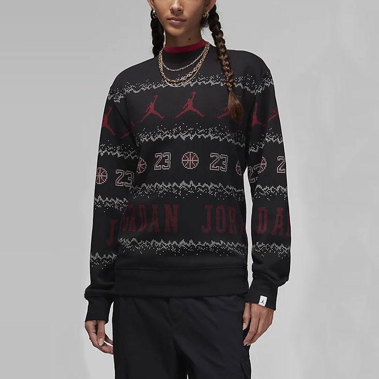 Jordan Essentials Holiday с логотипом и принтом на флисовой подкладке, повседневная толстовка с длинными рукавами, мужские топы, черные FD7464-010