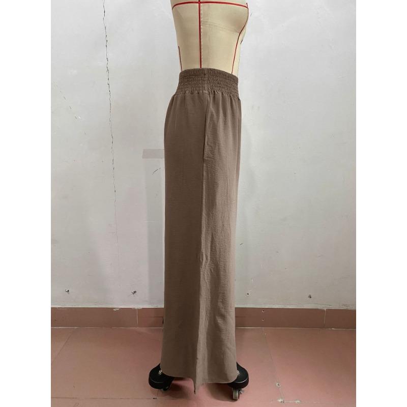 High-waist Casual Simple Solid Color Elastic Waist Loose Wide-leg Pants