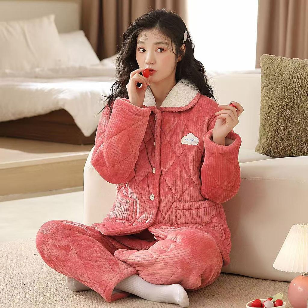 Женский костюм из кораллового флиса с подкладкой, трехслойный утолщенный, можно носить на улице, осенне-зимняя домашняя одежда, зимний флис, теплый