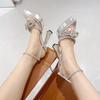 Модные Сексуальные Прозрачные ПВХ Чехол на Пальцы Женские Сандалии Туфли Кристалл Острый Носок Бабочка Платформа Массивный Высокий Каблук Вечеринка Свадебная Обувь
