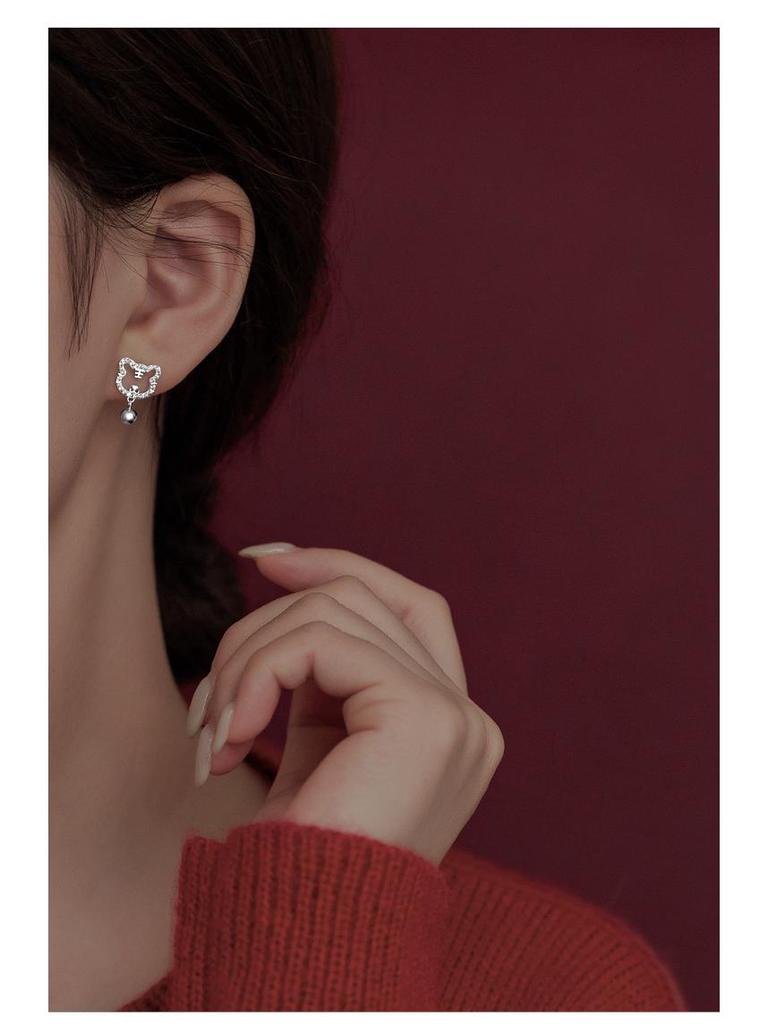 Серьги из серебра 925 пробы 'Зодиакальный Тигр' для женщин - в японском и корейском стиле с колокольчиками и бриллиантами