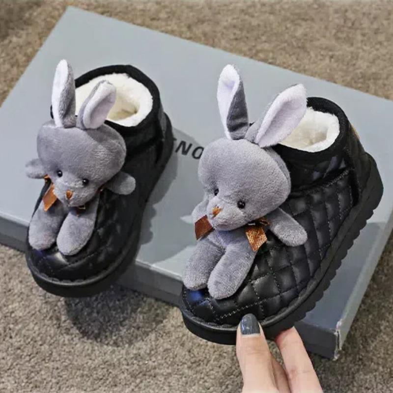 Детские зимние сапоги с изображением кролика из мультфильма, женские зимние новые ботильоны для мальчиков и девочек с утолщенной шерстью из хлопка для детей