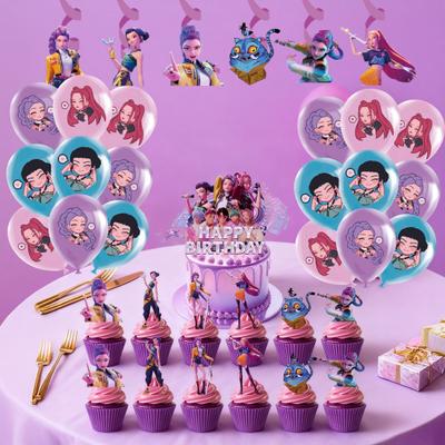 Набор для украшения дня рождения Тематический баннер, топперы для торта и спиральные шары для празднования в стиле K-POP, музыка, танцы, розовая вечеринка для девочек