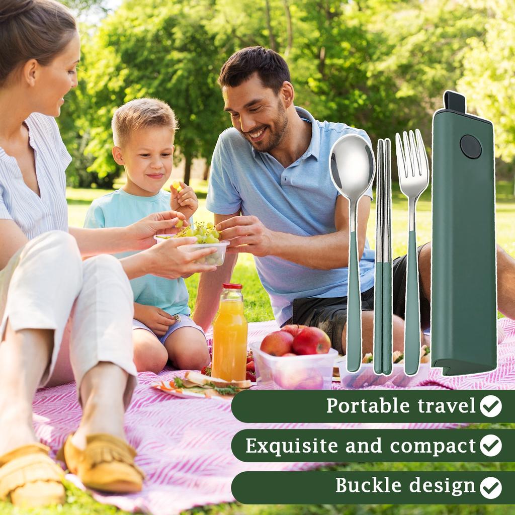 Pull-out 304 Stainless Steel Portable Cutlery Set Student Outdoor Gift Fork Spoon Chopsticks Set