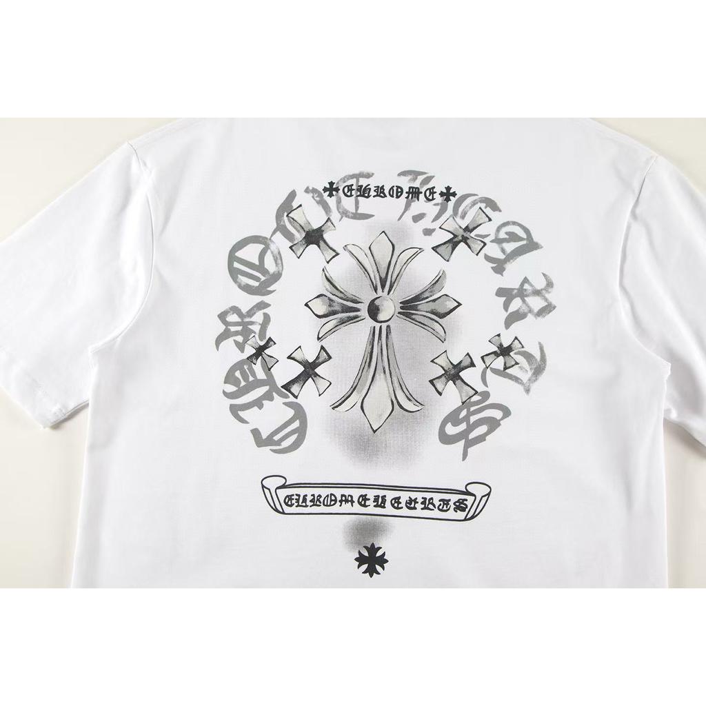 W370 CHROME HEARTS 2026 Лето Новая Высококачественная Хлопковая Круглый Вырез Свободная Большого Размера Мужская и Женская Футболка Футболка для Пары