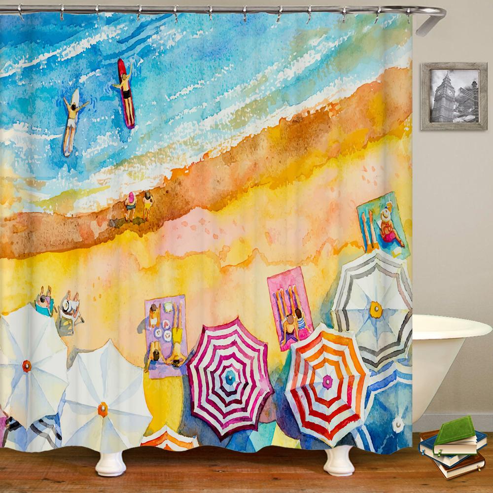Sunlight Beach Waterproof Fabric Shower Curtains 3D Printing Palm Tree Bath Curtain For Bathroom Bathtub Decoration With Hooks