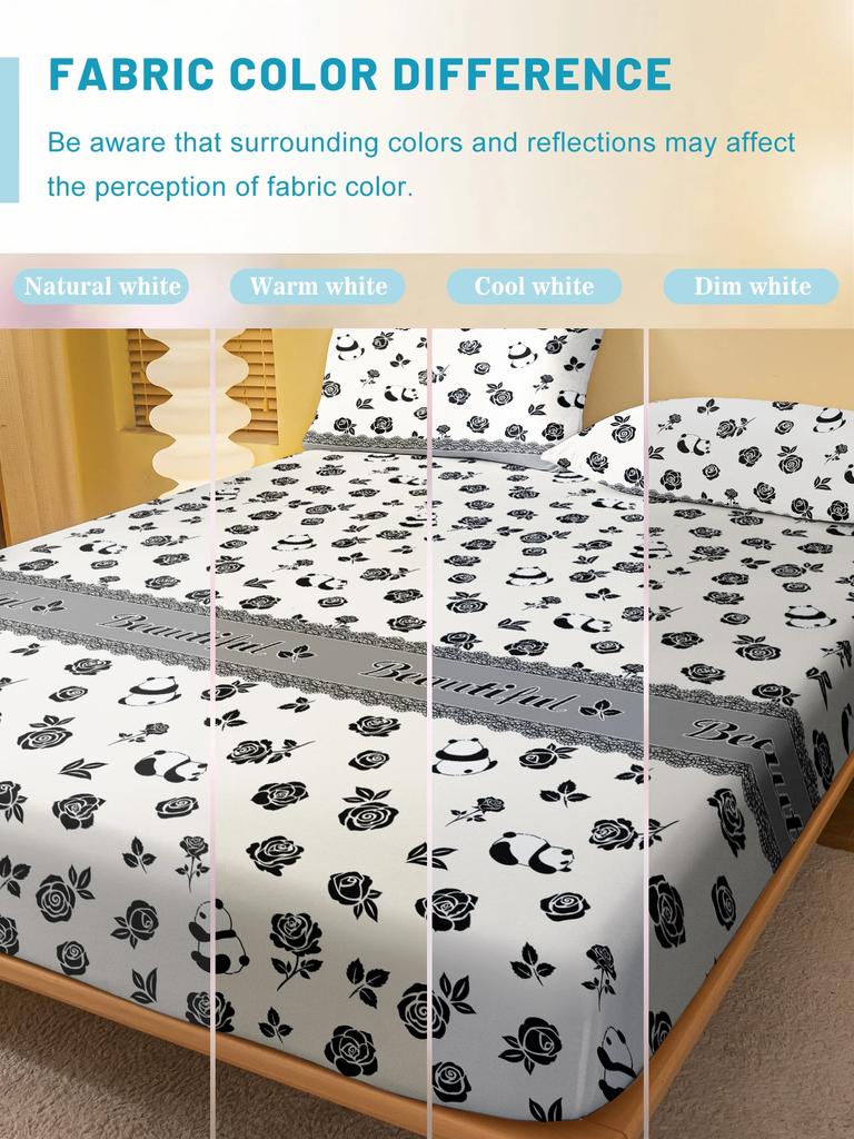 Simple 1 Modern Plant Flower Rose Printed Matte Fitted Sheet, Bedroom Printed Bed Cover, Bedding Excluding Pillowcases