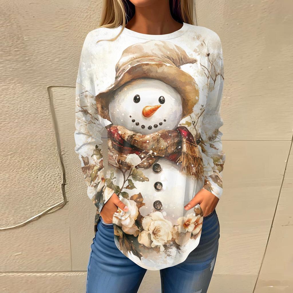 Tee Shirts For Women Fall Casual Long Sleeve Shirts Sweatshirt Vintage Graphic Printing Top Pullover Christmas