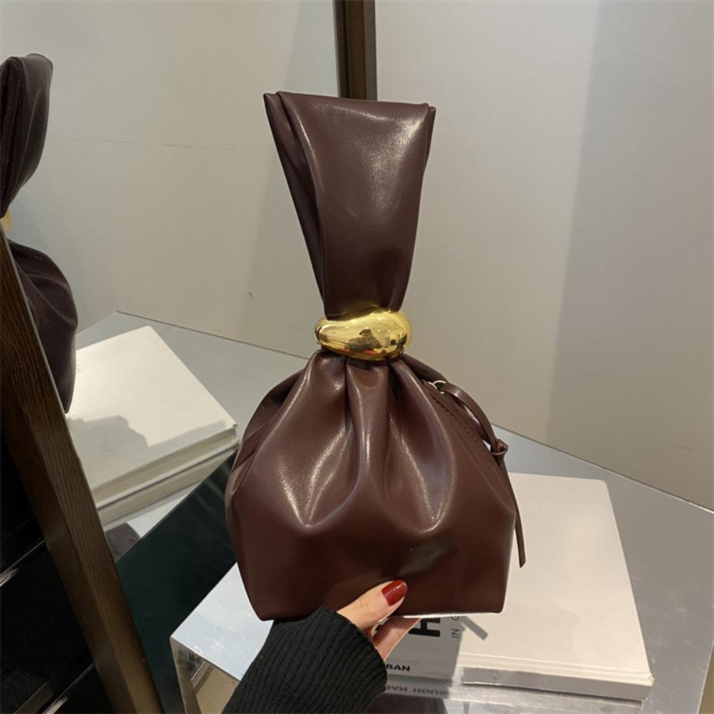 Solid color PU Leather Clutch Bag Side Zipper Pleated Bucket Bag Retro Party Evening Bag Daily