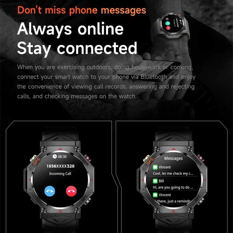 2025 Новые умные часы с ИИ-помощником ChatGPT, водонепроницаемые 5 АТМ, встроенный GPS, двухдиапазонный GNSS, компас, военные спортивные умные часы для мужчин и женщин