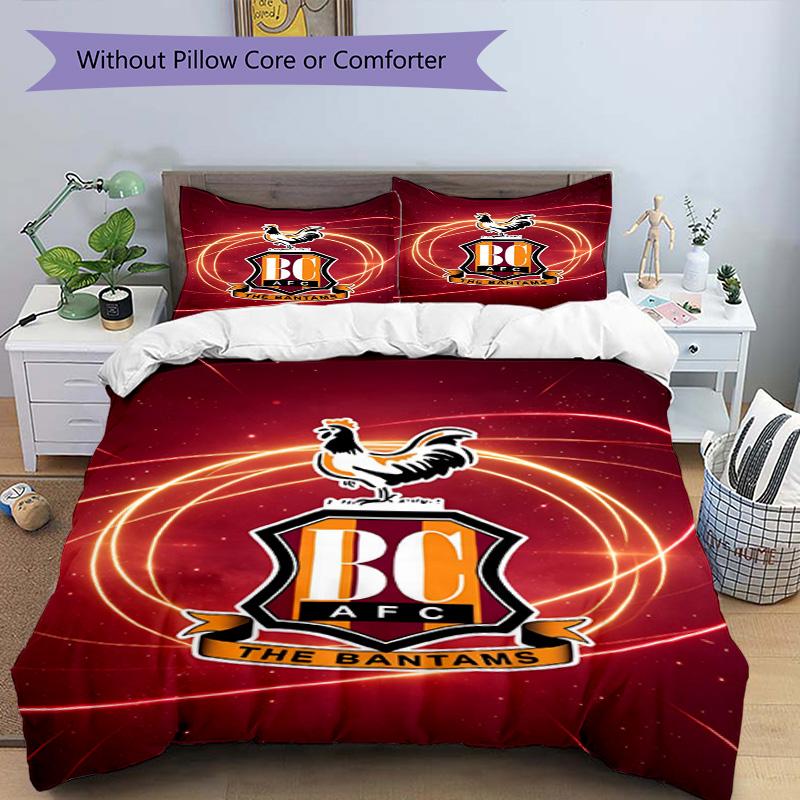 3pcs Duvet Cover Set (1*Duvet Cover + 2*Pillowcase, Without Core), Bradford City AFC Print Bedding Set, Bedroom Decor, All‑Season, Birthday Gift