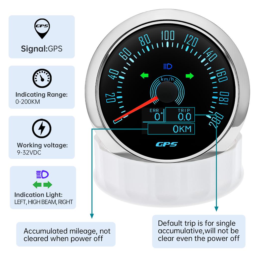 85ММ Цифровой GPS Спидометр 0-160М/Ч 0-200КМ/Ч Измеритель скорости с GPS антенной для автомобиля, морского судна, лодки, 7 цветов подсветки, датчик скорости