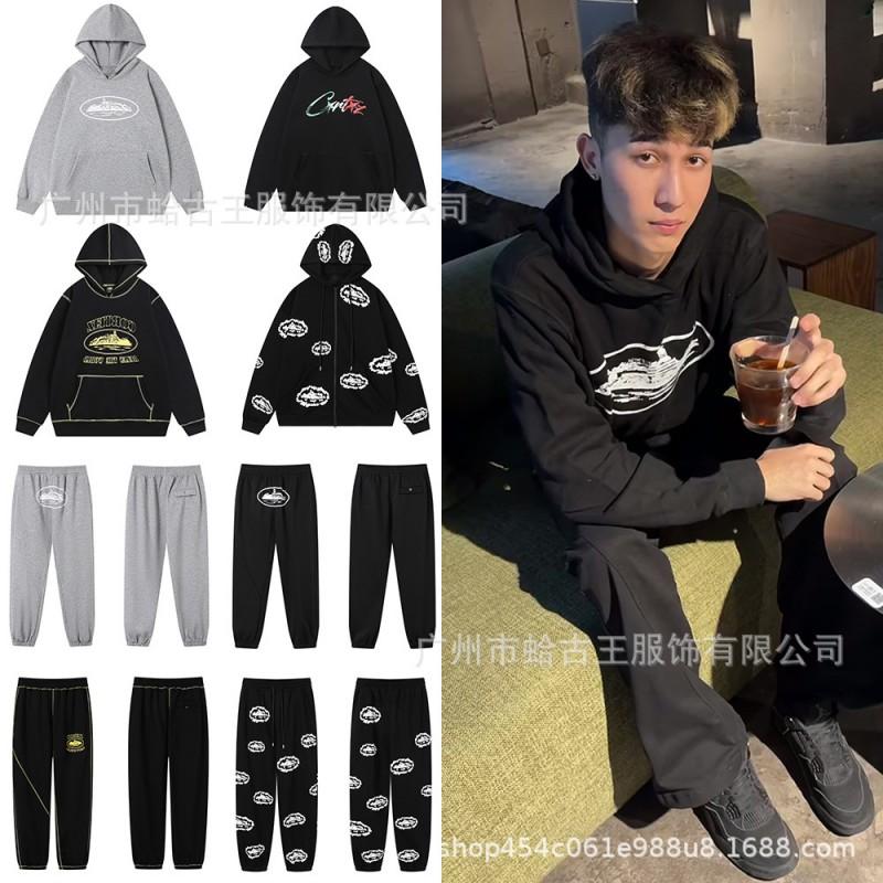 Unisex Hooded Sweatshirt Jogger Pants Set With Letter Print Fleece-Lined Cotton Blend Streetwear Winter Outfit