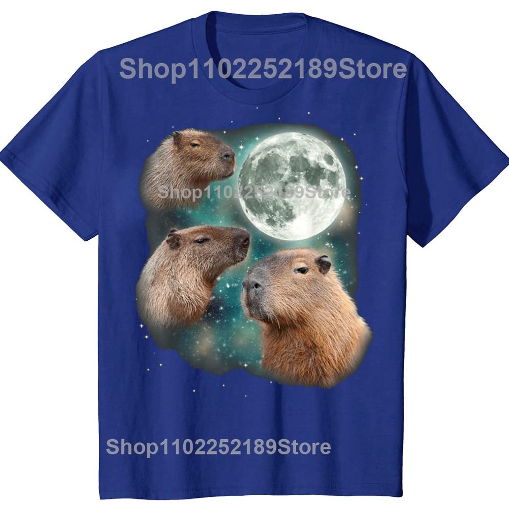3 Capybara Moon Weird Howling T Shirt Funny Cute Animal Unisex Classic Short Sleeves Tee Shirt Fashion Casual Streetwear Tops