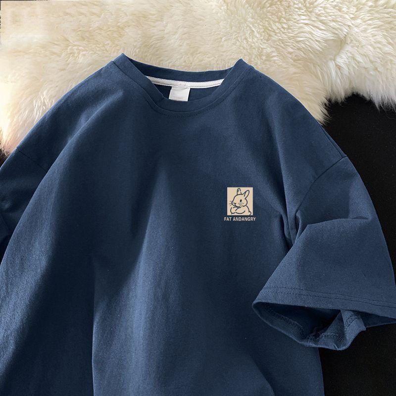 Хлопковая футболка с короткими рукавами и кроликом, женская летняя новая свободная футболка с пятиминутными рукавами