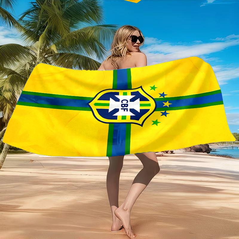 Brazilian Football Emblem Printed Microfiber Beach Towel, Soft And Absorbent, Quick-Dry, Ideal for Summer Travel, Beach Essential, Swimming Pool