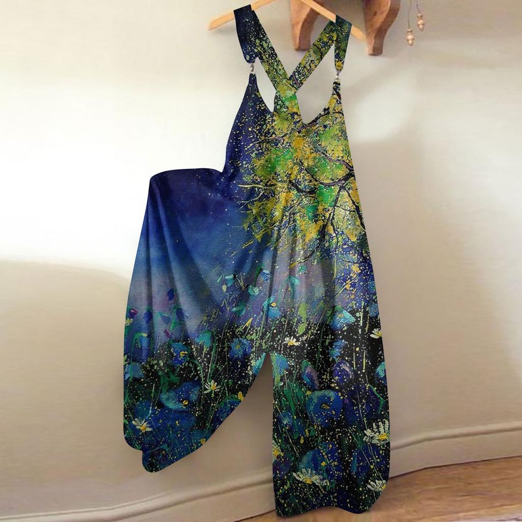 Женский модный летний милый свободный повседневный комбинезон с принтом в стиле ретро и ремешками