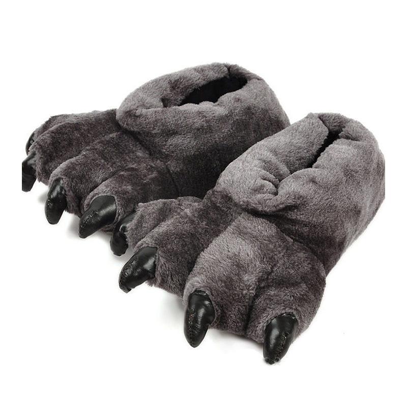 Fashionable Men's Wild Paw Slippers Home Fluffy Cotton Shoes Plus Size Mens Creative Animal Foot Shape Shoes Big Feet Fur Slides