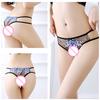 Эротические женские прозрачные бретели с открытой промежностью, кружевные трусы, стринги с цветочным принтом