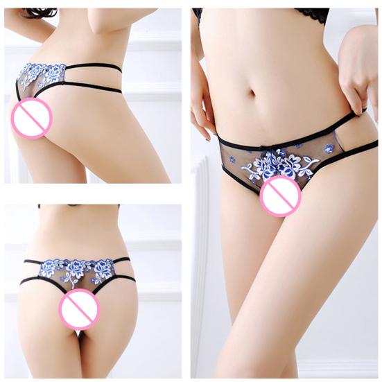 Эротические женские прозрачные бретели с открытой промежностью, кружевные трусы, стринги с цветочным принтом