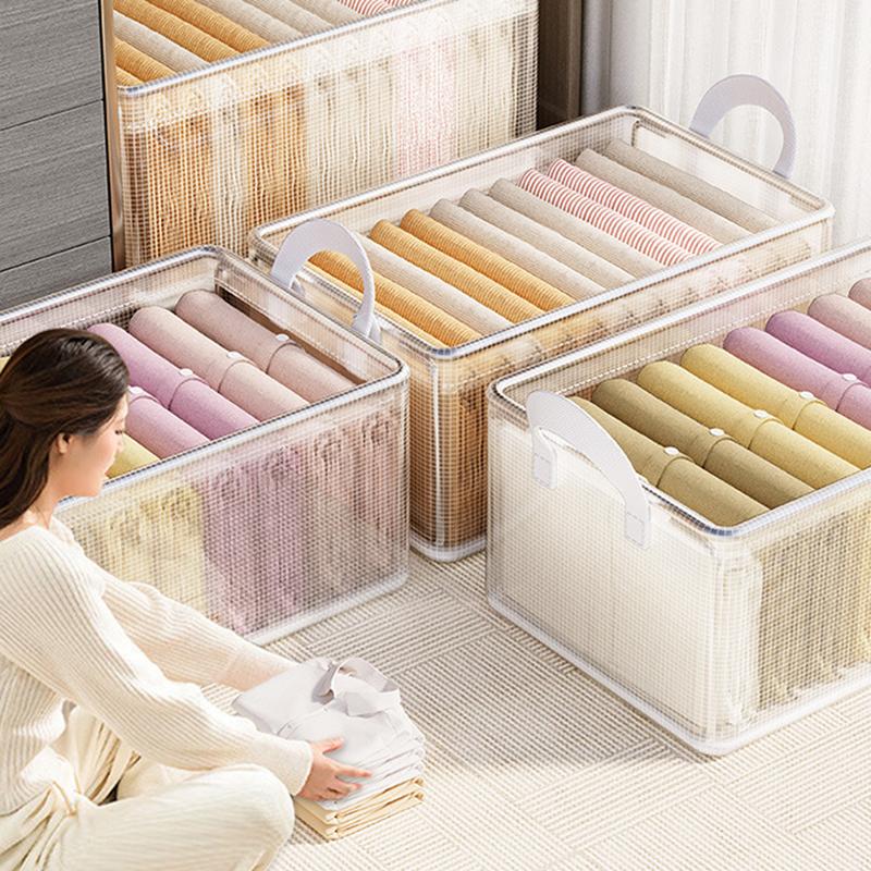 Прозрачная корзина для хранения одежды из ПВХ, ящик для хранения нижнего белья, каркас из нержавеющей стали, органайзер для гардероба, водонепроницаемая тканевая коробка