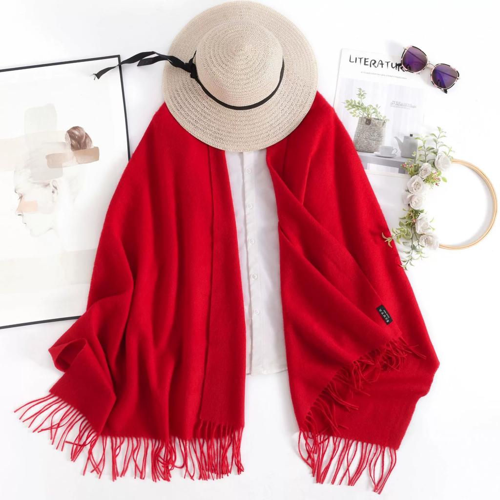 Осень и Зима Однотонная Шаль 100% Шерсть Теплый Длинный Шарф Кондиционированный Утолщенные Шарфы Женские Кашемировые Шарфы