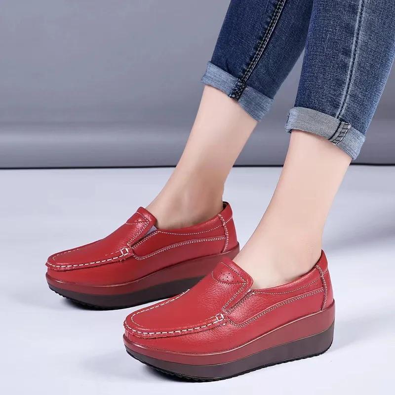 Fashion 2025Women Flats Platform Shoes Women Elegant Genuine Leather Shoes Woman Autumn Slip On Casual Flat Shoes Women Zapatos De Mujer