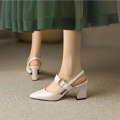 Сандалии на блочном каблуке женские туфли на среднем каблуке массивные туфли из натуральной кожи летние новинки 2024 года сандалии женские модные элегантные черные популярные