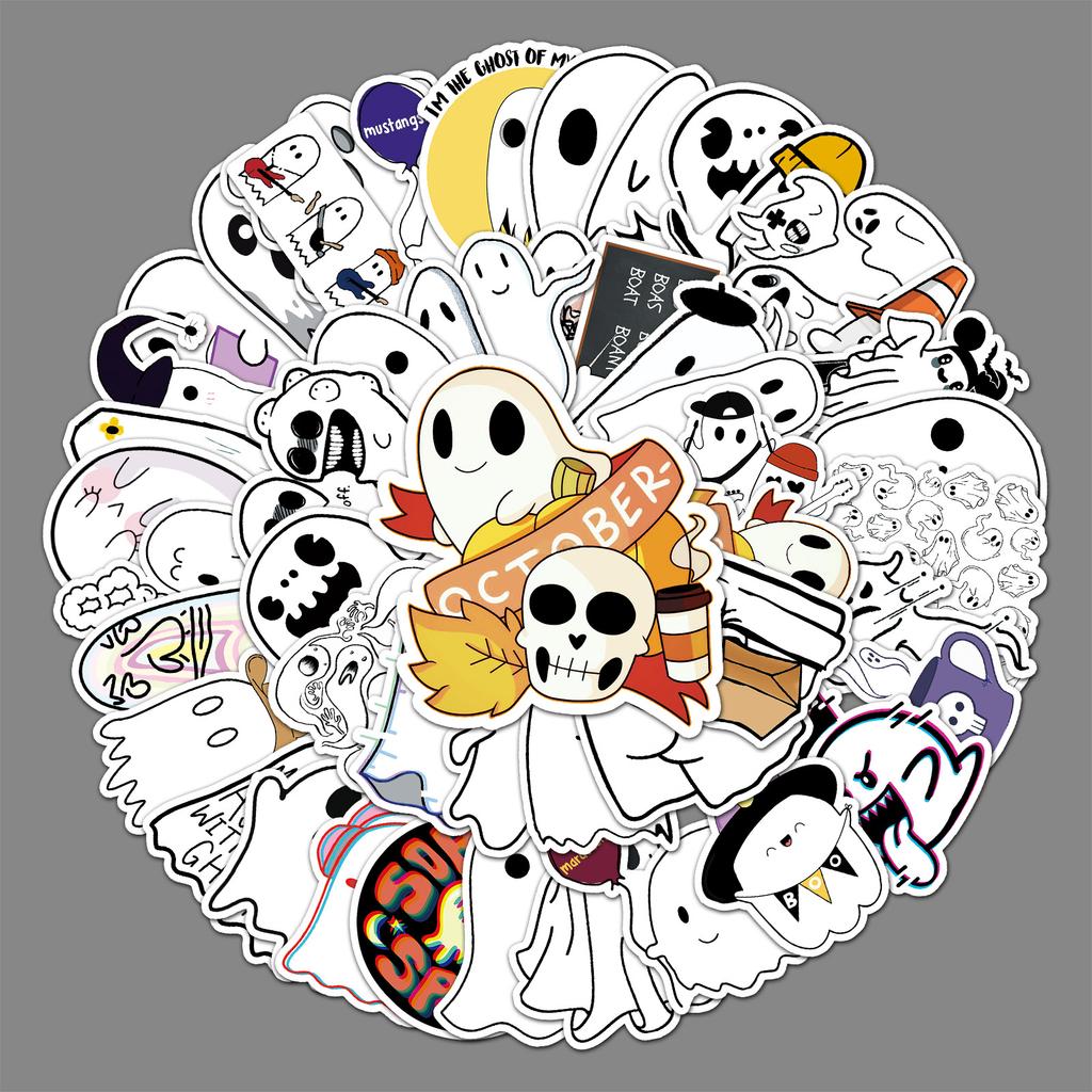 50 Cartoon Ghost Doodle Cute Halloween Kids Gauze DIY Skateboard Water Cup Decoration Stickers