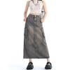 Women's Denim Cargo Skirt with Pocket High Waist Slit Retro Midi Skirt Y2K Clothing Casual Fashion All-match Spring Summer
