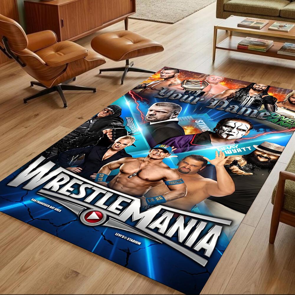 Wrestlemania Personalized Text Area Rug Design for Kitchen Dormitory Balcony Living Rooms Anti-slip Rug Decorate Offices Birthday/Christmas Gift