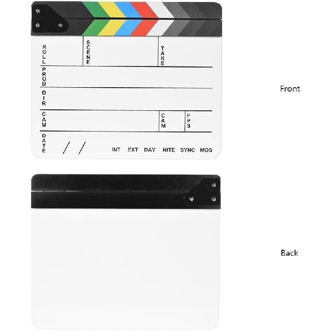 Professional Movie Directors Clapboard, Photography Studio Video TV Acrylic Clapper Board Dry Erase Film Slate Cut Action Scene Clapper with Color