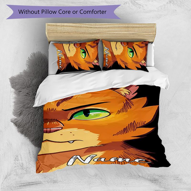 3pcs Custom Name Warriors Cats Bedding Set Duvet Cover Closure Includes 1 Duvet Cover & 2 Pillowcases for All Seasons Bedroom Decor
