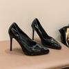 Fashion Stiletto Single Shoes Autumn New Pointed Toe Patent Leather Cover Foot Platform Non-Slip Wear-Resistant High Heels