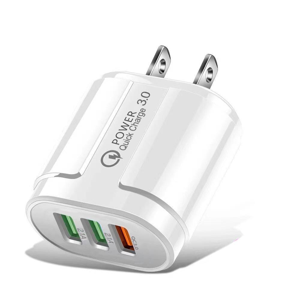 Быстрое зарядное устройство USB QC3.0: Совместимо с Apple, Huawei, европейскими и американскими стандартами, 3-в-1.