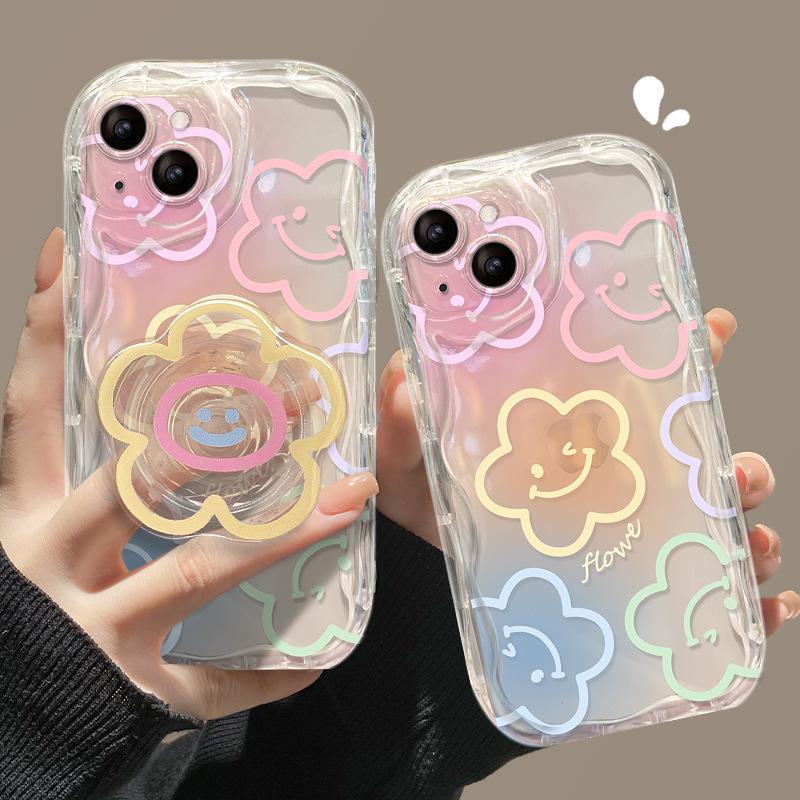 Suitable for Xiaomi 12s Mobile Phone Case 13pro Transparent Anti-fall Redmi K60 Smiley Flower Stand Note9 Silicone 5g