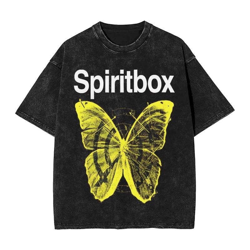 Мужские Женские Spiritbox Логотип Винтажные Стиранные Футболки Чистый Хлопок Топы Повседневные С Коротким Рукавом Круглый Вырез Футболки Футболка
