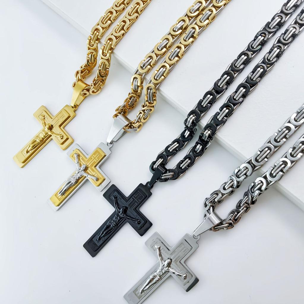 Новое плоское ожерелье из нержавеющей стали с крестом, ювелирные аксессуары
