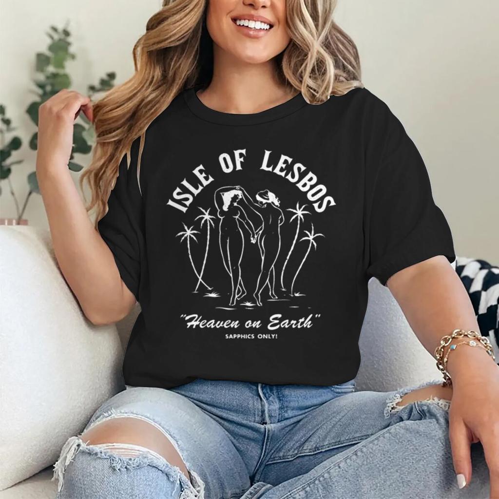 Vintage LGBT Clothes ISLE OF LESBOS Lesbian Streetwear GAY Pride Month Bisexual Couples Matching T Shirt Women Men Y2K Tops