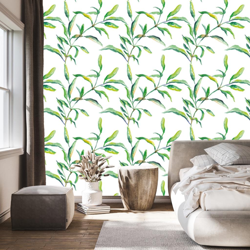 Spring Leaves Watercolor Wallpaper for Living Room and Bedroom 50x1000