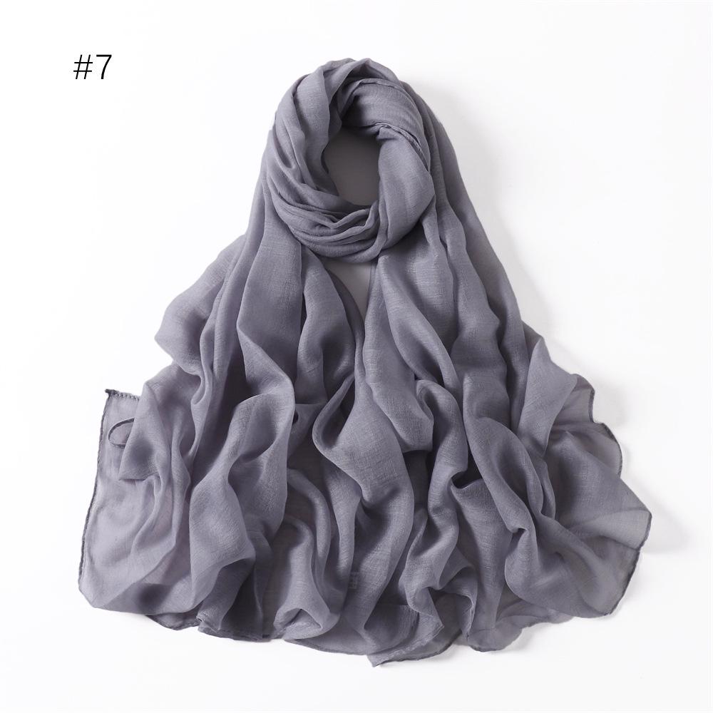 Women's Classic Bali Yarn Cotton-Linen Scarf: Breathable, Thin, Soft, Silk-Like, Solid Color.